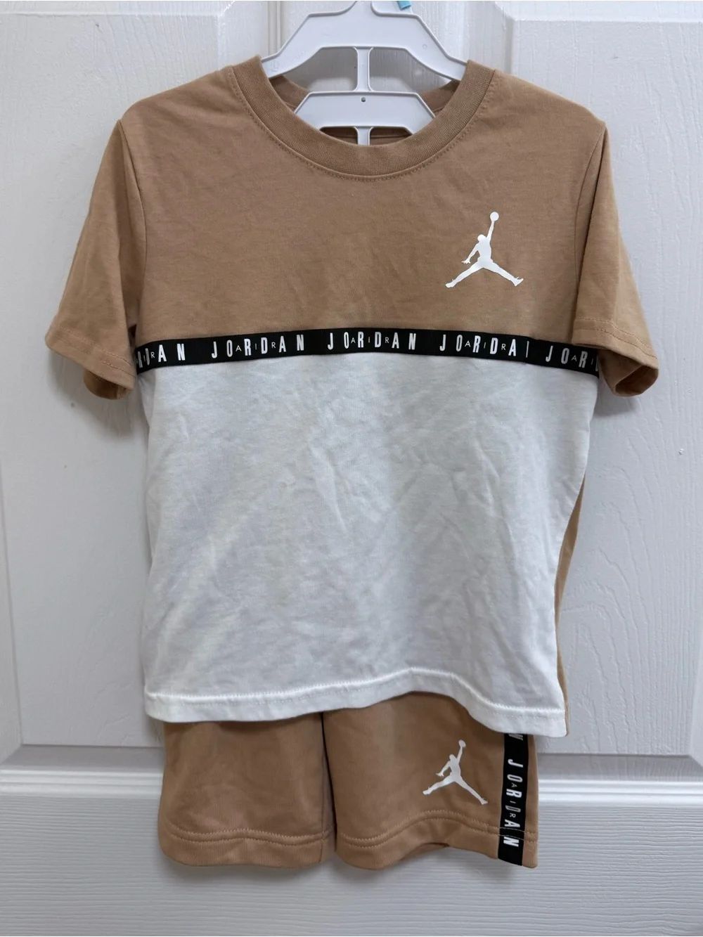 Jordan Kids Tan & White Short Sleeve Set with Logo Trim